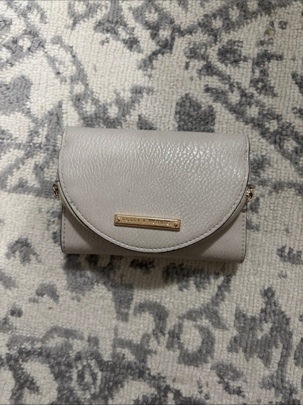 Poppy & Peonies Pebble Leather Mini Crossbody in Light Gray with Gold Hardware